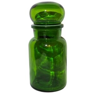 💚🇧🇪Vintage Belgian Emerald Green Glass Apothecary Jar with Bubble Stopper 70s